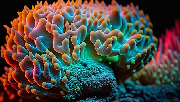 les coraux aux couleurs vives brillent dans l'obscurité ai générative