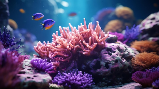 Les coraux colorés remplissent l'aquarium