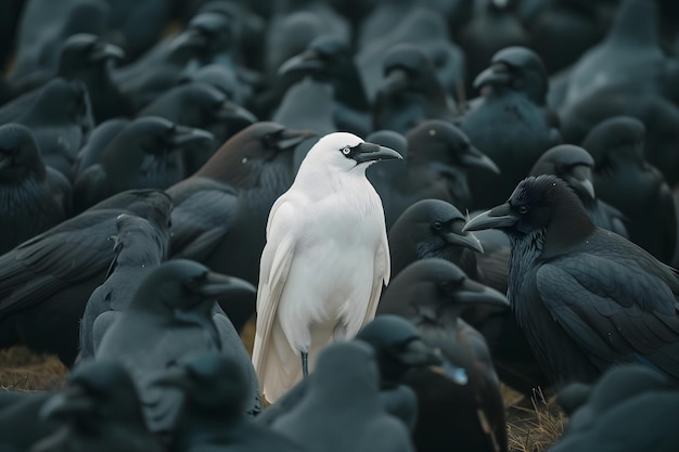 Un corbeau blanc parmi beaucoup de corbeaux noirs