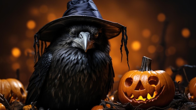 Un corbeau d'Halloween avec une casquette phrygienne