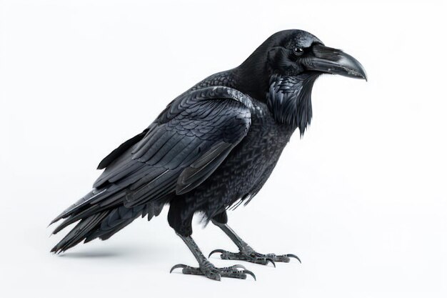Un corbeau noir isolé sur un fond blanc