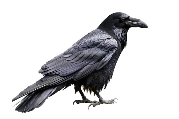 Un corbeau noir isolé sur un fond blanc