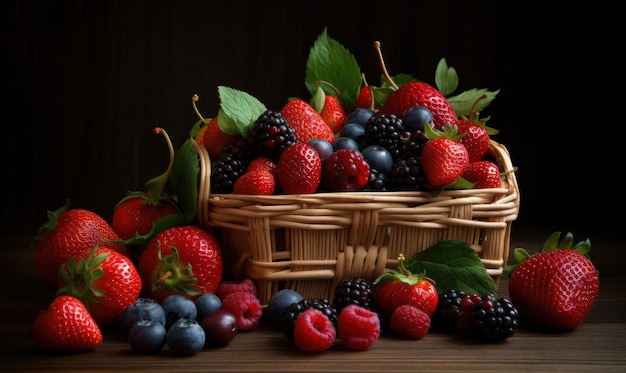 Une corbeille de fruits avec des baies dessus