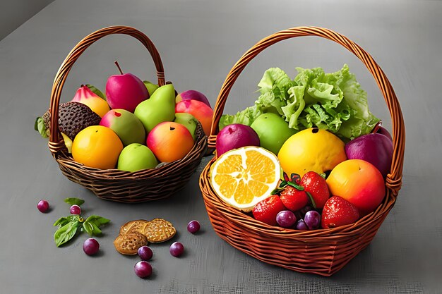 Corbeille de fruits biologiques alimentation saine variété fraîche dîner de remise en forme généré par l'IA