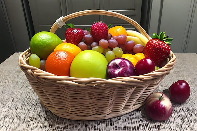 Corbeille de fruits biologiques alimentation saine variété fraîche dîner de remise en forme généré par l'IA