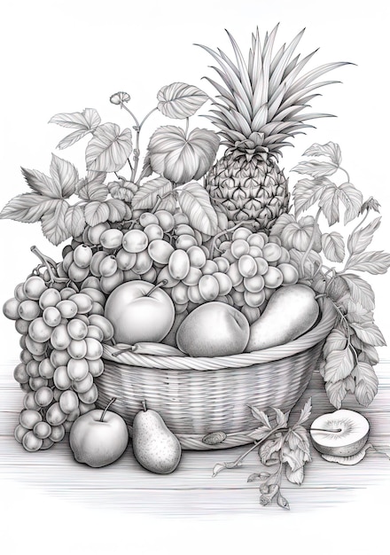 une corbeille de fruits avec une corbeille d'œufs et un ananas.