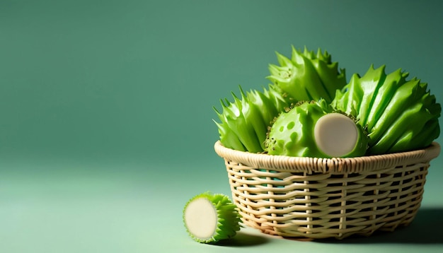 Une corbeille de fruits avec le mot durian dessus