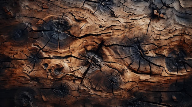 Écorce de bois carbonisé texture sombre vue rapprochée de l'arbre brûlé fond de liège rayé IA générative