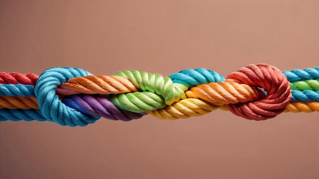 Une corde arc-en-ciel attachée à un nœud symbolisant l'unité et la force