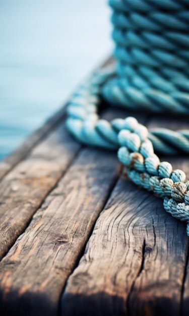 Photo corde sur un quai en bois avec de l'eau en arrière-plan