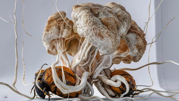 Photo cordyceps en gros plan en studio