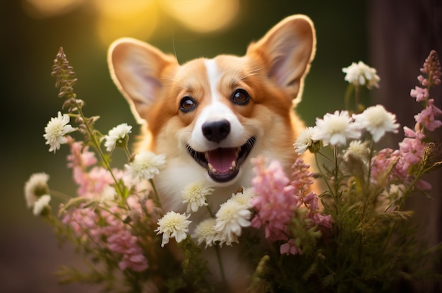 Corgi en fleurs Carte de la fête des mères