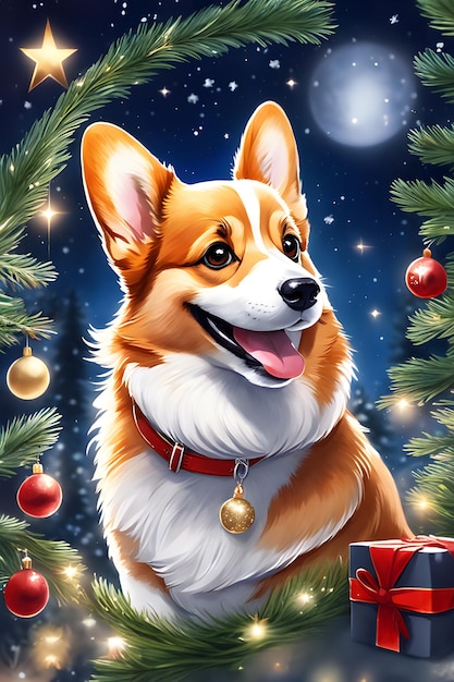 Corgi sur le fond de Noël