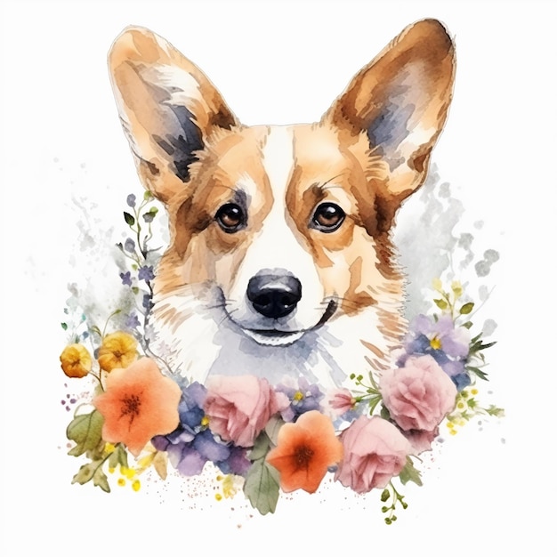 Corgi mignon Illustration aquarelle d’un chien rouge Clip art sur fond blanc