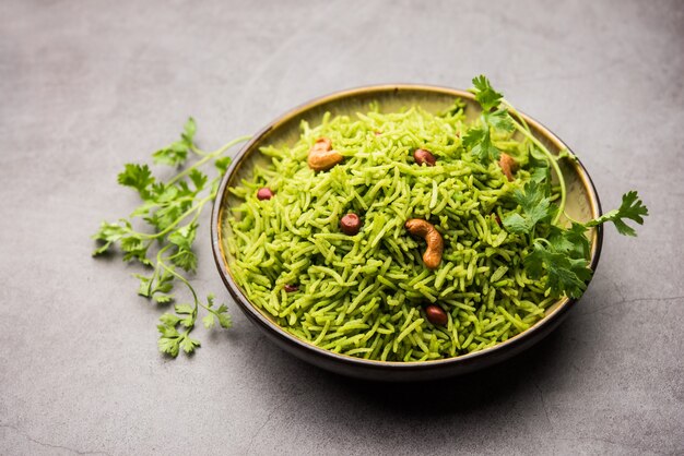 Coriandre, riz à la coriandre également appelé Dhaniya Chawal ou pulao ou kothamalli en Inde