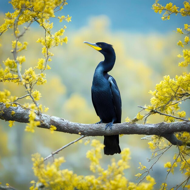 Des cormorans assis dans un arbre IA générative