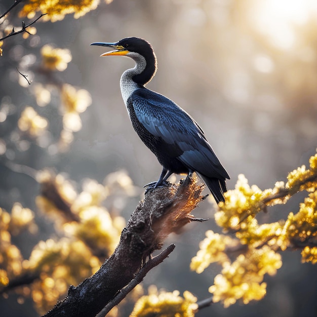 Des cormorans assis dans un arbre IA générative