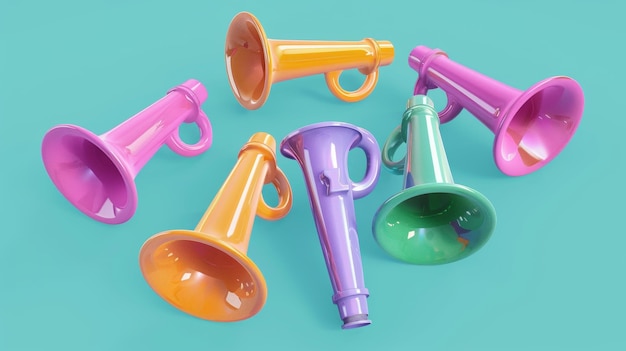 Photo cornes de fête colorées dans un rendu 3d style 3d objets volants isolés style memphis 3d rendu illustration générée par ai