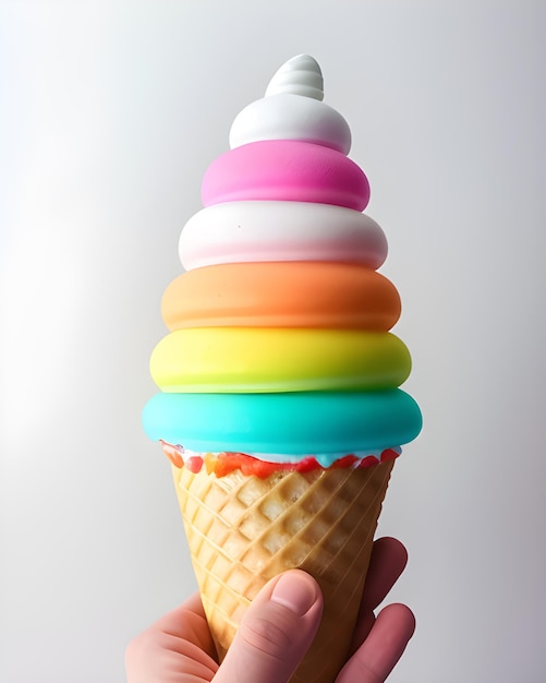 Cornet de crème glacée aux couleurs de l'arc-en-ciel