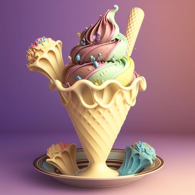 Un cornet de crème glacée coloré avec le mot crème glacée dessus