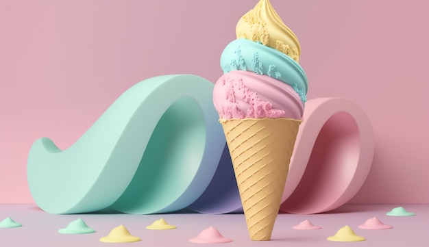 Cornet de crème glacée dans le concept d'été avec Generative AI