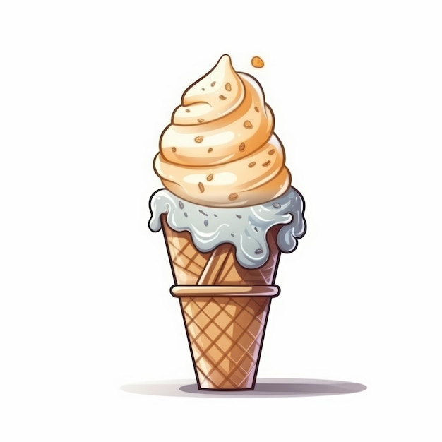 Cornet de crème glacée sur fond blanc Illustration de dessin animé