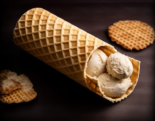 Un cornet gaufré avec trois boules de glace dessus