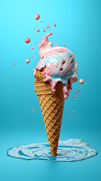 Cornet de glace avec fond bleu