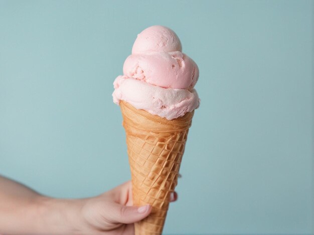 Un cornet de glace sur fond de couleur pastel à la main