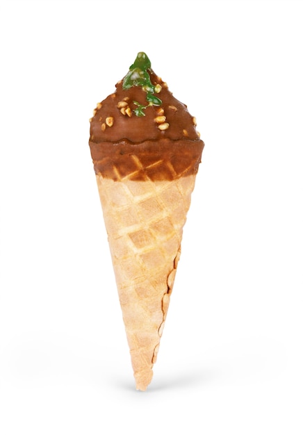 Cornet de glace verte enrobé de chocolat