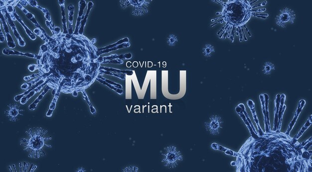 Coronavirus 2019-nCov nouveau concept de coronavirus. Gros plan sur le virus du microscope., variante Mu, rendu 3d.