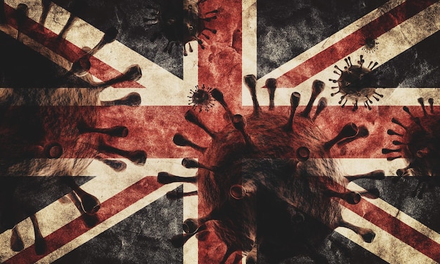 Coronavirus contre le drapeau grunge britannique Virus provoquant une épidémie au Royaume-Uni