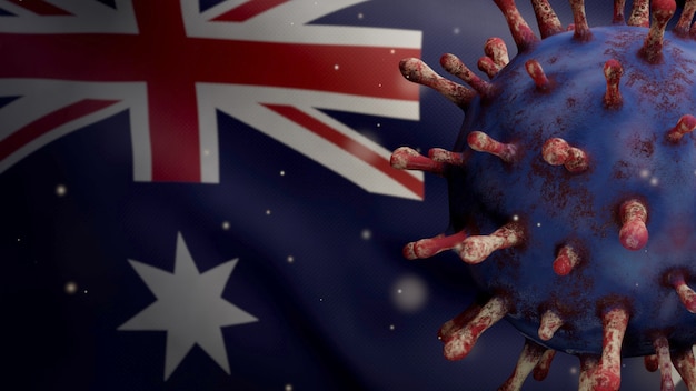 Coronavirus flottant au-dessus du drapeau australien