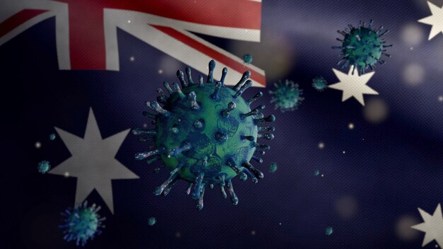 Coronavirus flottant au-dessus du drapeau australien