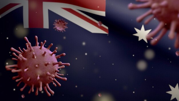 Coronavirus flottant au-dessus du drapeau australien