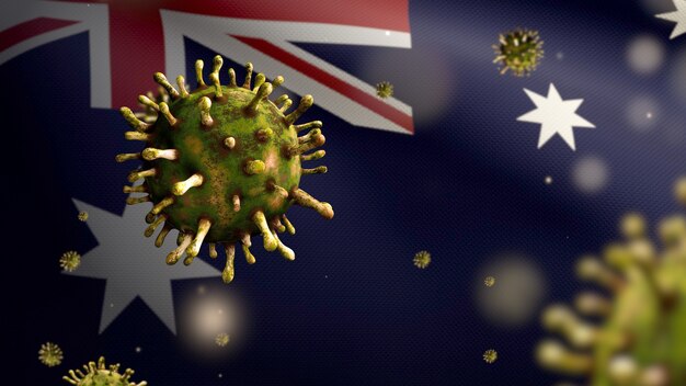 Coronavirus flottant au-dessus du drapeau australien