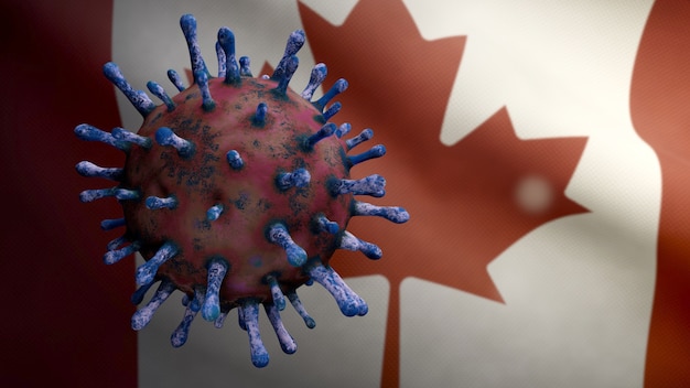 Photo coronavirus flottant au-dessus du drapeau canadien