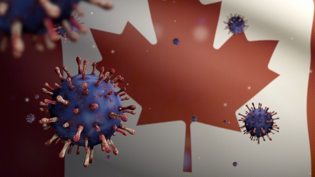 Coronavirus flottant au-dessus du drapeau canadien