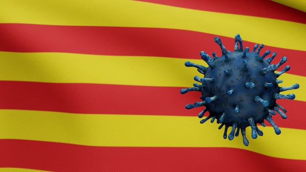 Coronavirus flottant au-dessus du drapeau indépendant de la Catalogne