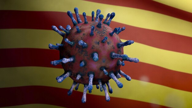 Photo coronavirus flottant au-dessus du drapeau indépendant de la catalogne