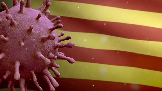 Coronavirus flottant au-dessus du drapeau indépendant de la Catalogne