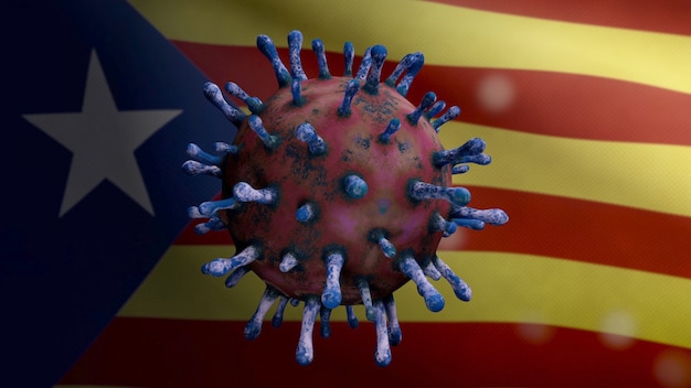 Coronavirus flottant au-dessus du drapeau indépendant de la Catalogne