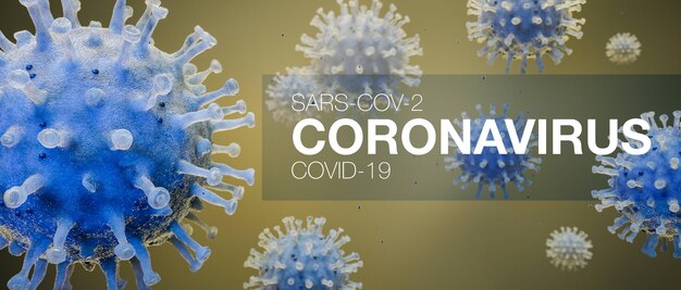 Coronavirus SarsCoV2 Covid19 concept comme en-tête de panorama rendu 3D