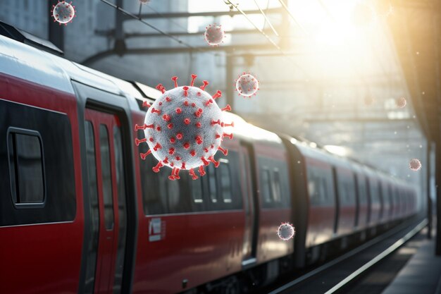 le coronavirus se propage dans l'air dans un arrière-plan de style bokeh de métro