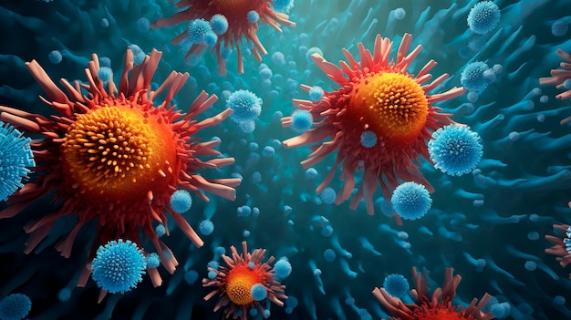 Le coronavirus sous un microscope Génératif AI Rouge