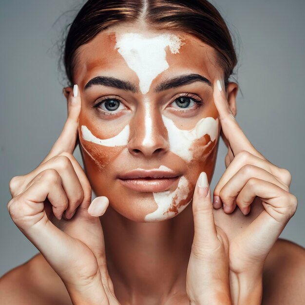 Corps d'une belle jeune femme atteinte d'une maladie auto-immune vitiligo, manque de pigmentation cutanée, beauté inclusive