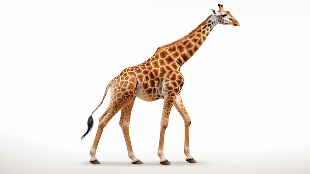 Un corps complet d'animal girafe sur un fond blanc vif