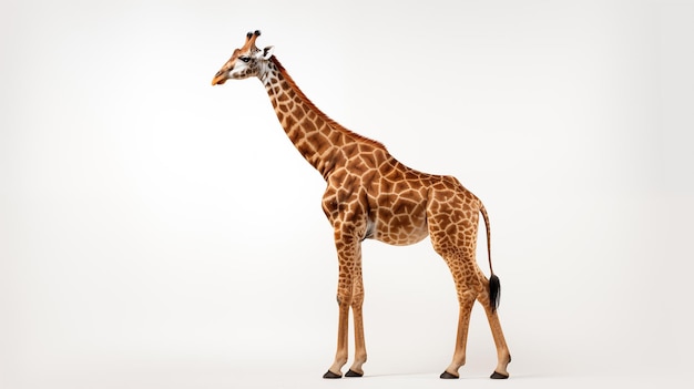 Un corps complet d'animal girafe sur un fond blanc vif