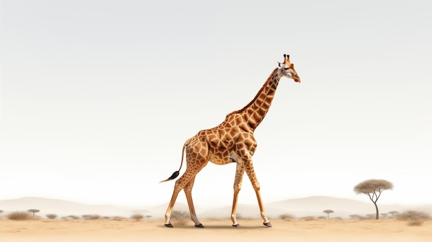 Un corps complet d'animal girafe sur un fond blanc vif