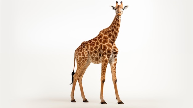 Un corps complet d'animal girafe sur un fond blanc vif